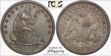 1853 50C Arrows & Rays AU58