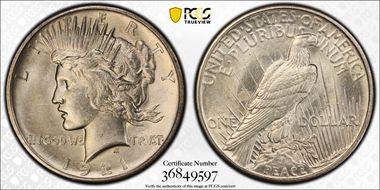 1921 $1 High Relief, Peace MS62