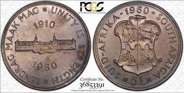 1960 5 Shil 50th Anniversary SA Union MS64