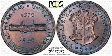 1960 5 Shil 50th Anniversary SA Union MS62
