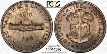 1960 5 Shil 50th Anniversary SA Union MS64