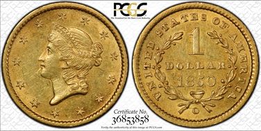 1850-O G$1 AU58