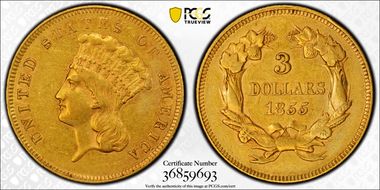 1855 $3 AU50