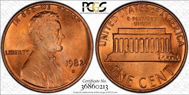 1982-D 1C Zinc Large Date MS67RD