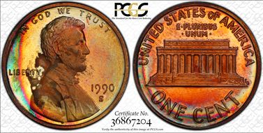 1990-S 1C PR64RB