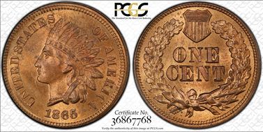 1865 1C Fancy 5 MS64+ RB