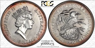 1990 $5 Kookaburra KM-189 Ag MS68