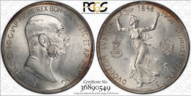 1908 5 Cor KM-2809  Ag MS62