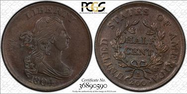 1804 1/2C Crosslet 4, Stems AU58BN