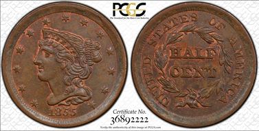1855 1/2C MS64BN