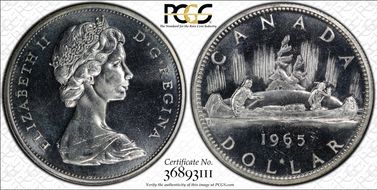 1965 S$1 Type 1 Sm Beads, Pt 5 Ag PL64