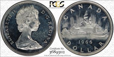 1966 S$1 Large Beads Ag PL64