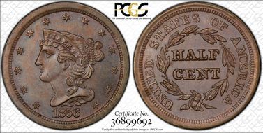 1856 1/2C MS64BN