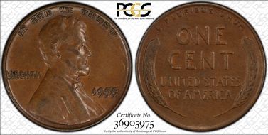 1955 1C Doubled Die Obverse AU55BN