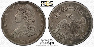 1836 50C Lettered Edge VF35