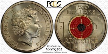 2018-C $2 Armistice Centenary Colorized MS70