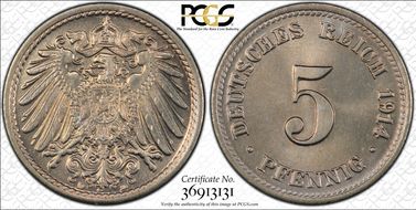 1914-D 5 Pfg J-12 MS67