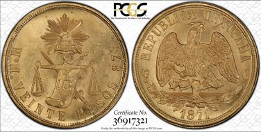 1871-Mo M 20 Peso MS64+