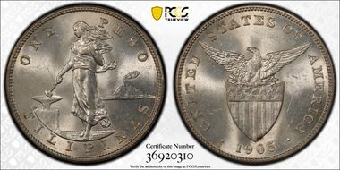 1905-S Peso Allen-16.06 Curved Serif MS63