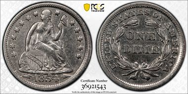 1854 10C Arrows S.S. Central America #2 (with Pinch) XF40