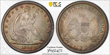 1842 50C Small Date, Rev of 1842 AU53