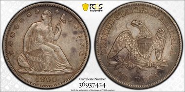 1860-O 50C WB-10, Large O, RPM, T-2 Rev AU50