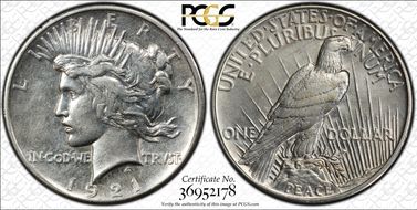1921 $1 High Relief, Peace N1