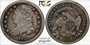 1837 10C Capped Bust N1