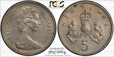 1978 5p S-D1 New Pence AU58