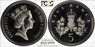 1990 5p S-D3 23.6mm MS68