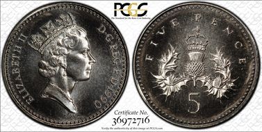 1990 5p S-D4 18mm MS68