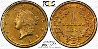 1853-D G$1 AU58