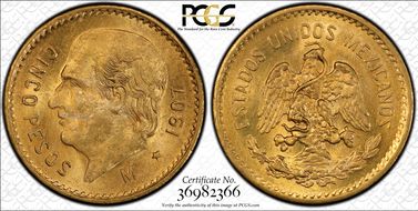 1907/6-M 5 Peso KM-464 MS64+
