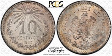 1910/00-M 10C KM-428  Ag MS65