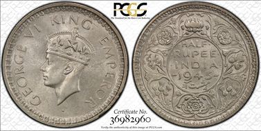 1945-L 1/2 Rup SW-9.68 Small 5 MS63