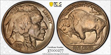 1937-D 5C 3 Legs MS64