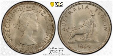 1954(m) Florin Royal Visit KM-55  Ag MS65