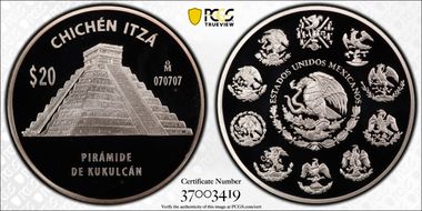 (2012)-Mo 20 Peso Chichen Itza KM-949 Piramide de Kukulcan PR69DCAM