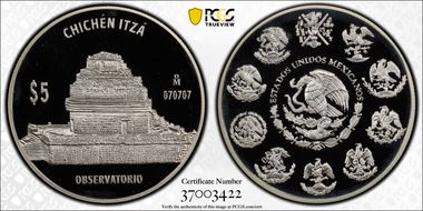 (2011)-Mo 5 Peso Chichen Itza KM-946 Observatorio PR68DCAM