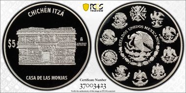 (2011)-Mo 5 Peso Chichen Itza KM-945 Casa de las Monjas PR69DCAM