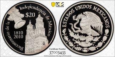 2010-Mo 20 Peso Parish of Dolores Bicentenary of Independence PR69DCAM