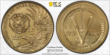 2019-W $5 American Legion 100th Ann First Strike MS69