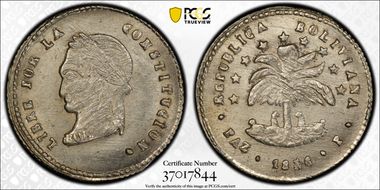 1856/5-PAZ P 1/2 Sol KM-127 La Paz Head MS65+