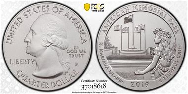 2019-P 25C American Memorial NP  5 oz Silver First Strike SP69