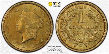 1849-C G$1 Closed Wreath AU58
