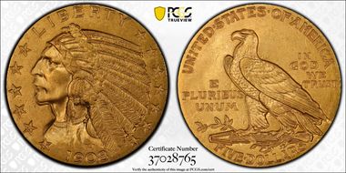 1908 $5 Indian MS63