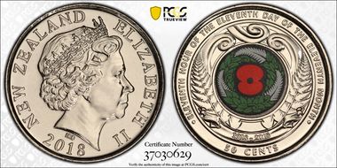 2018 50C Armistice Centenary Colorized MS67