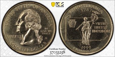 1999-D 25C Pennsylvania MS66