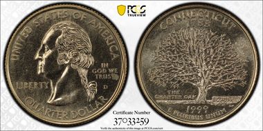 1999-D 25C Connecticut MS66