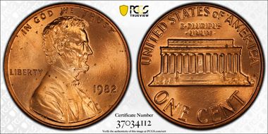 1982 1C Zinc, Small Date MS65RD